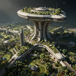 an intricate concept art of an deep space station with garden city, artstation, sci - fi, hyper realistic, concept art, art by dylan cole, cinematic lighting, octane render