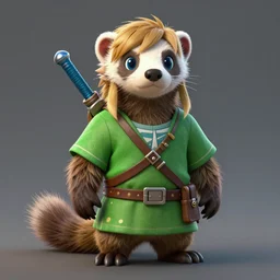 A ferret dressed up as Link from Legend of Zelda, digital art, detailed