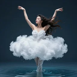 beautiful girl made of an aggressive cream drop cloud in water