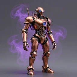 bronze steampunk android, from which purple fog emanates, by nikolay makovsky.
