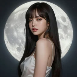 lalisa manobal, goddess of the moon, highly detailed, digital painting, smooth, sharp focus, illustration, ultra realistic, unreal engine, 8 k, art by artgerm and alphonse mucha