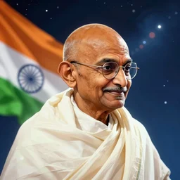 Gandhi ji with tricolor in the space , digital art , glow effect ,