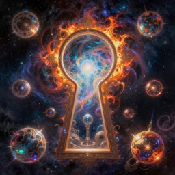 highly detailed, intricate beautifully stunning cosmic Kinocorium in the middle of a keyhole portal overlooking the Succularium by Andrei Riabovitchev, Shaun Tan and Peter Mohrbacher. stunning atmosphere, firery prismatic orbs