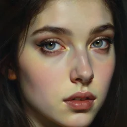 high quality extremely detailed closeup portrait of a young attractive female necromancer looking away from the camera, realistic eyes, sparkle in eyes, no hands visible, fantasy, d & d, intricate, painting by lucian freud and mark brooks, hd