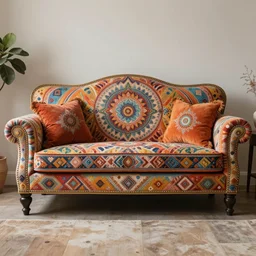 beautiful couch in award winning vibrant design, detailed, harmonic colors, spiritual
