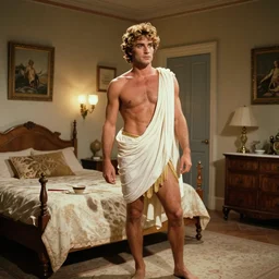 the image is a lost hollywood film still 1 9 9 0 s photograph of the greek god apollo's bedroom. vibrant cinematography, anamorphic lenses, crisp, detailed image in 4 k resolution.