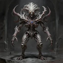 professional concept art symmetrical portrait of a horrendous robotic fractal species in a dark room by artgerm and greg rutkowski. an intricate, elegant, highly detailed digital painting, concept art, smooth, sharp focus, illustration, in the style of cam sykes.