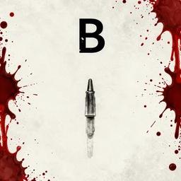 category b film poster, ink painting, blood splatter on the sides and trace of a shot in centre, sharp render, painting, grainy tape, distortion, few details,