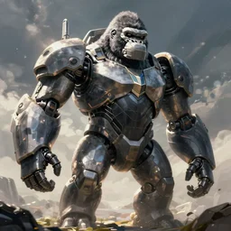 digital painting of a giant mecha gorilla - like with bionic armored arms, digital art, concept art