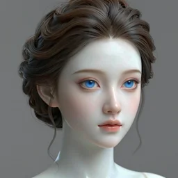 complex 3 d render, ultra detailed, portrait of a beautiful porcelain skin woman, face, wavy hair worn up, blue eyes, 1 5 0 mm lens, beautiful, studio portrait,