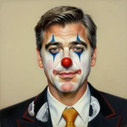 yee yee a portrait of george clooney as a clown, fantasy, intricate, elegant, highly detailed, traditional painting, acrylic painting, artstation, concept art, matte, sharp focus, illustration, hearthstone, art by artgerm and greg rutkowski and alphonse mucha and alex ross