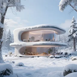 beautiful futuristic home in the winter!, artstation