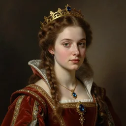 detailed realistic beautiful young radiant medieval queen portrait by jean delville, gustave dore and marco mazzoni, art nouveau, symbolist, visionary, gothic, pre - raphaelite, horizontal symmetry