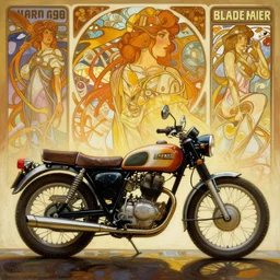 vintage classic motorcycle, moebius and ralph mcquarrie style, retro sci - fi, thx 1 1 3 8, blade runner 2 0 4 9, alphonse mucha, pulp sci - fi, painting, psychedelic