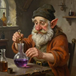 a beautiful portrait painting of a young alchemist dwarf mixing a potion in medieval lab, artstation, deviantart, art by keith parkinson and greg rutkowski and tim hildebrandt