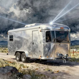 concept art of a trailer, pinterest, artstation trending, behance, watercolor, by coby whitmore, silver, laser light,