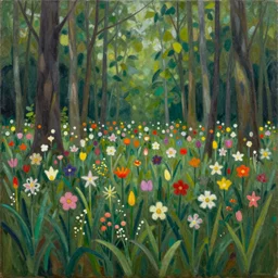 a flowers in shape of long forest, oil on canvas by rob gonsalves