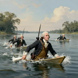 George Washington Crossing the Delaware river with arm swimmies, digital art, 8k, UHD