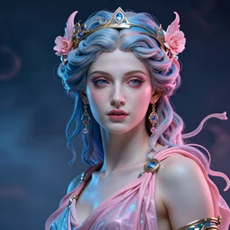 Aphrodite Goddess of Love, intricate and vibrant natural colours, seductive, Portrait, Incredible blue and pink illustration, Exquisite detail, octane render, 8k, post-processing