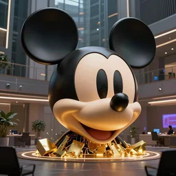 giant destroyed cyberpunk mickey mouse head in netflix office, by beeple, golden ratio, cyberpunk, futuristic, sci - fi, octane render, unreal engine 5, trending on artstation, 8 k