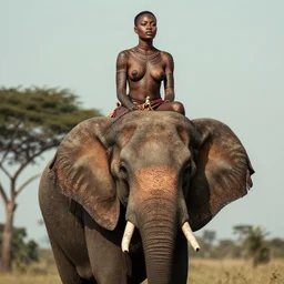 8 k award winning portrait photo of an african beauty with tribal tattoos, riding on elephant