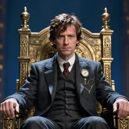 close-up photograph of David Tennant as a god of time sitting on the throne of endless power, award-winning photo