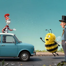 there's a squizzle zizzle zazzle chasing a beeple noople nopple outside my car and i'm terrified, artwork by the glitter aliens and produced by michael bay and co produced by dr suess and tim burton, high resolution