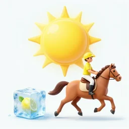 Lemon riding a horse with an icecube running away from a big sun in the middle of a grass field made of macaroni in a carriage made by obama's brother's second son, canon 4k camera,