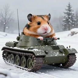 an awesome serious roborovski hamster drives in a soviet military tank, snow fall, highly detailed, digital painting, artstation, concept art, movie still, smooth, sharp focus uhd 8 k