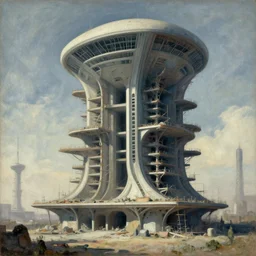 unfinished building by georges seurat, extraterrestial fantasy dieselpunk, archdaily, wallpaper, highly detailed, trending on artstation.