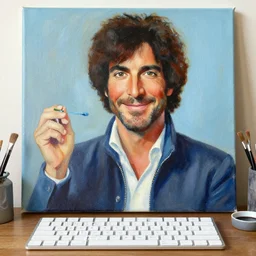 bob ross painting a canvas with a keyboard