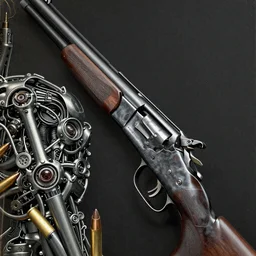 carving of machine guns shotguns rifles revolvers bullets, dark vintage paperback cover, ultra-realistic, intricate details, biomechanical fluid,