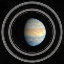 zoomed out, orbital rings, planet in center, seen from above, graphical, painted by greg rutkowski