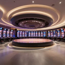 extreme wide angle curly perspective digital art of indoor casino with a stage pale colors by anton fadeev from nightmare before christmas