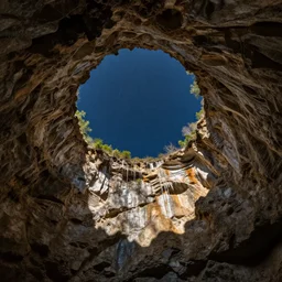 a hole on ceiling cave, stars visible through hole