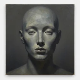 a face portrait of kim petras, fantasy setting, stone face, dim colors, soft lighting, atmospheric, cinematic, moody, in the style of diego koi, gina heyer, luiz escanuela, art by alyssa monk, hyperrealism, rule of thirds, golden ratio, oil on canvas