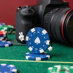 anthropomorphic poker chip playing poker, canon 5 d 5 0 mm lens