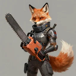 a portrait of an anthropomorphic cyberpunk fox holding a chainsaw, fantasy, elegant, digital painting, artstation, concept art, matte, sharp focus, illustration, art by josan gonzalez