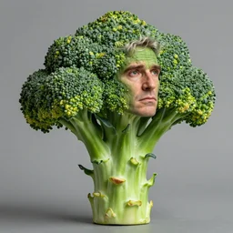 beautiful naturalistic ( jean - luc melenchon plays a head of broccoli with green skin ) hyperrealistic medium shot studio portrait of jean - luc melenchon looking like broccoli with green skin, hyperrealistic sculpture by ron mueck, photographed by annie liebovitz trending on artstation 8 k shocking detail hyperrealistic