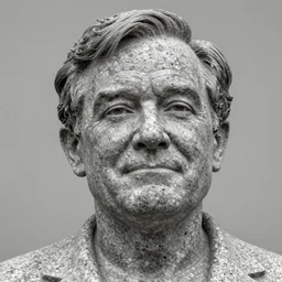 robin williams, granite statue, kind sad smile, bottom - up camera, realism, 8 k detail