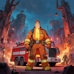 photo cartoon illustration comics manga painting of fire stationenvironement : 6 fantasy environement, digital painting, unreal engine, 8 k, volumetric lighting, contrast by john kirby by carl warner and jim woodring, trending on artstation