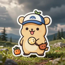 cute miss mascot capidextre capidextre ambipom food sticker art, cronobreaker, beeple game icon