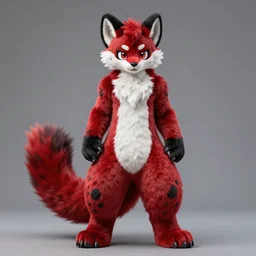 visual static, dmt, photorealistic male body weasel furry ( red & black ) fursona, attached tail
