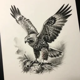 tattoo sample on paper stencil. pencil sketch, hawk