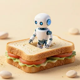 a robot lives inside a sandwish seen from outside, hyper detailed,