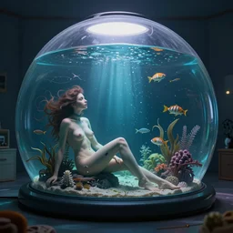 masterpiece artwork of a underwater dome inside the aquarium on a bedroom, au naturel, hyper detailed, digital art, trending in artstation, cinematic lighting, studio quality, smooth render, unreal engine 5 rendered, octane rendered, art style by klimt and nixeu and ian sprigger and wlop and krenz cushart and riot and overwatch