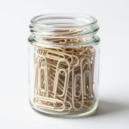 ivory paper clips jar, high detail macro photography, isolated on a pure white background, centered, entire object in frame, sharp focus, soft studio lighting