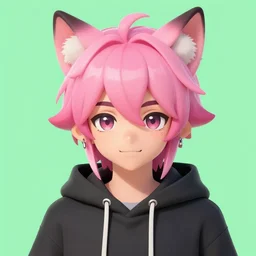 a beautiful headshot portrait of a cute anime splatoon male boy with pink hair and pink wolf ears wearing a hoodie. piercings. green eyes. character design by cory loftis, fenghua zhong, ryohei hase, ismail inceoglu and ruan jia. artstation, volumetric light, detailed, photorealistic, fantasy, rendered in octane