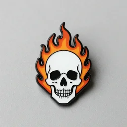 retro minimalistic ominous clean skull with fire flame enamel pin