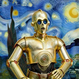 portrait of c 3 po in the style of van gogh